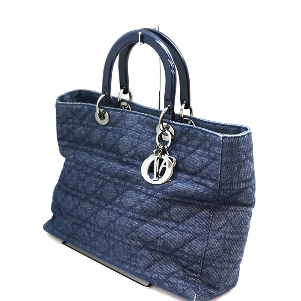 Christian Dior Cannage Denim Bag Canvas Navy Blue Handbag Shoulder